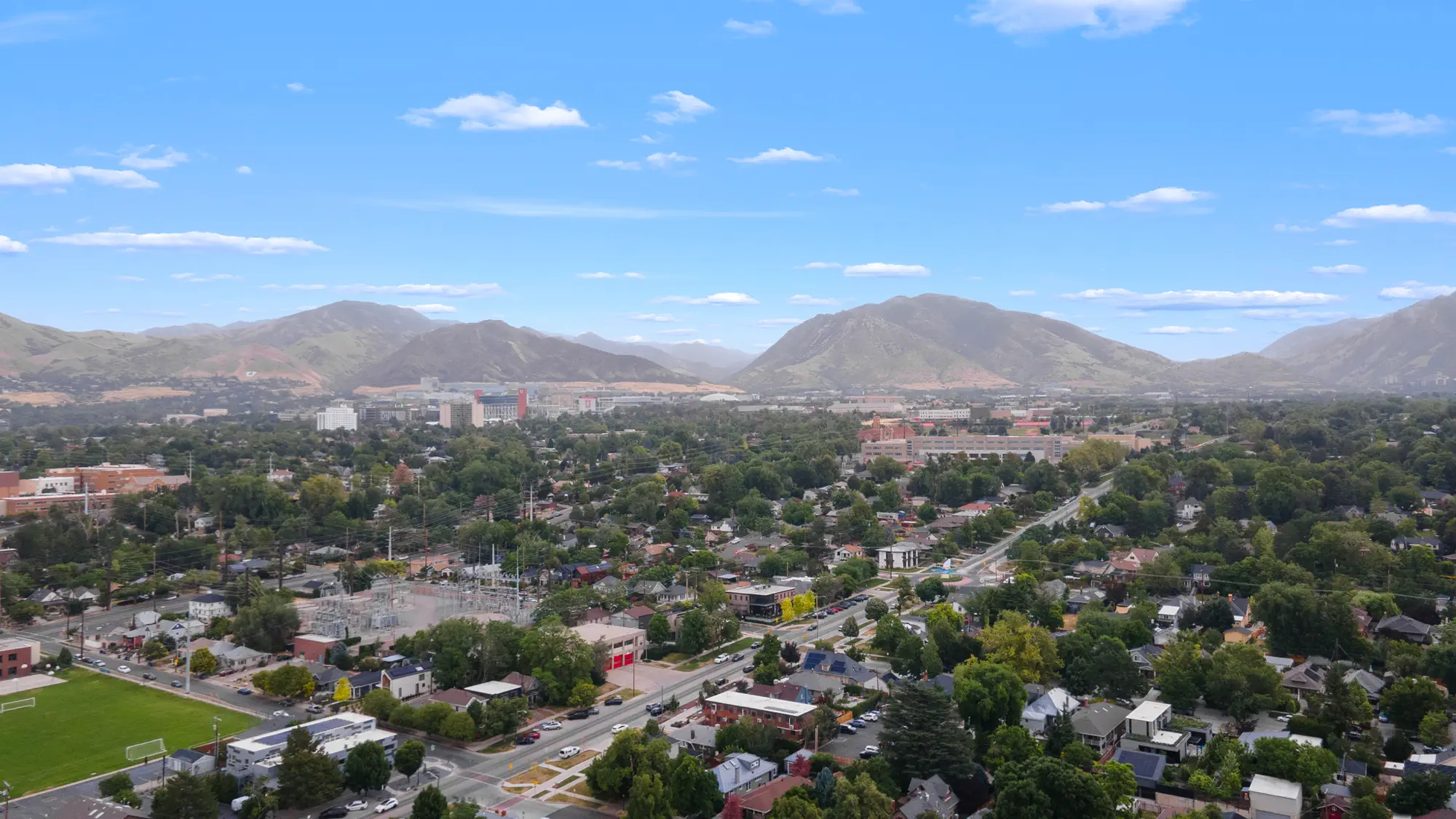 Aerial view of Lincoln Street Residence in Salt Lake City's 9th & 9th neighborhood