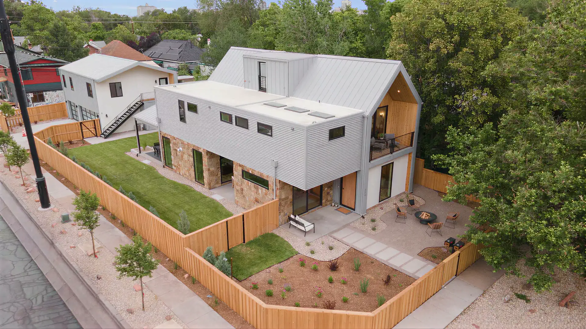 Aerial view of the Lincoln Street Residence, a custom home built by Mountain Peak Contractors in Salt Lake City